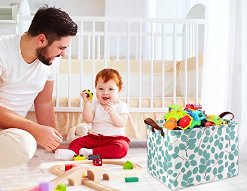 HIYAGON Kids Storage Basket,Baby Toys Storage Bin Organizer Boxes Gift Basket Empty for Room Decor,Rectangular Green Basket for Books(Eucalyptus leaves) by HIYAGON