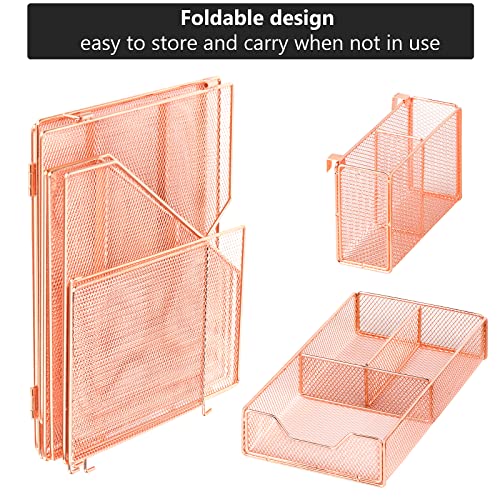 Desk Organizers and Accessories, Office Supplies Desk Organizer Caddy with Sliding Drawer, Double Tray, File Organizer and pen holder for Home, Office School (Rose Gold) by Topwey