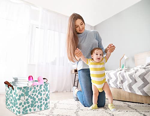 HIYAGON Kids Storage Basket,Baby Toys Storage Bin Organizer Boxes Gift Basket Empty for Room Decor,Rectangular Green Basket for Books(Eucalyptus leaves) by HIYAGON