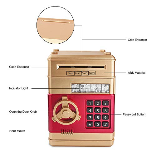 Setibre Piggy Bank, Electronic ATM Password Cash Coin Can Auto Scroll Paper Money Saving Box Toy Gift for Kids (Gold) by Setibre
