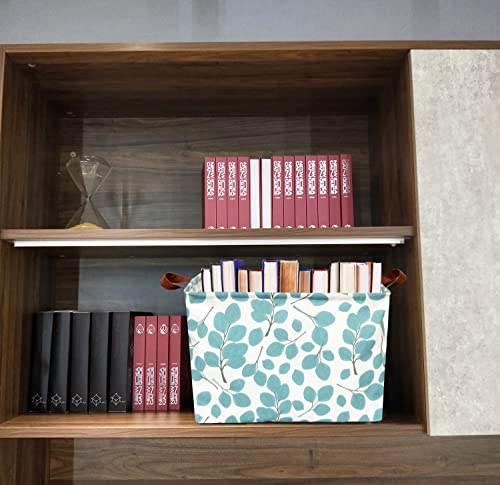 HIYAGON Kids Storage Basket,Baby Toys Storage Bin Organizer Boxes Gift Basket Empty for Room Decor,Rectangular Green Basket for Books(Eucalyptus leaves) by HIYAGON