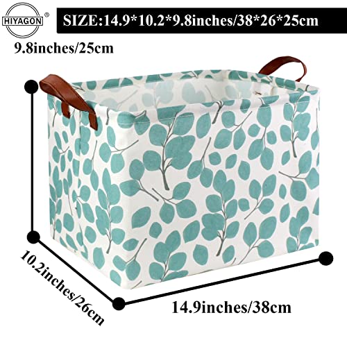HIYAGON Kids Storage Basket,Baby Toys Storage Bin Organizer Boxes Gift Basket Empty for Room Decor,Rectangular Green Basket for Books(Eucalyptus leaves) by HIYAGON
