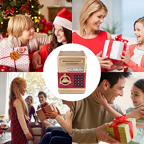 Setibre Piggy Bank, Electronic ATM Password Cash Coin Can Auto Scroll Paper Money Saving Box Toy Gift for Kids (Gold) by Setibre