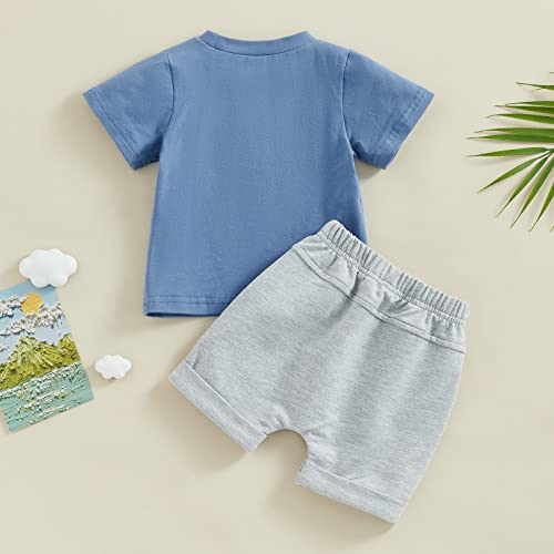 Infant Baby Boys Summer Clothes Sets Outfits Letter Print Short Sleeve T-Shirt and Stretch Casual Rolled Shorts Set (Blue Grey, 18-24 Months) from allshope