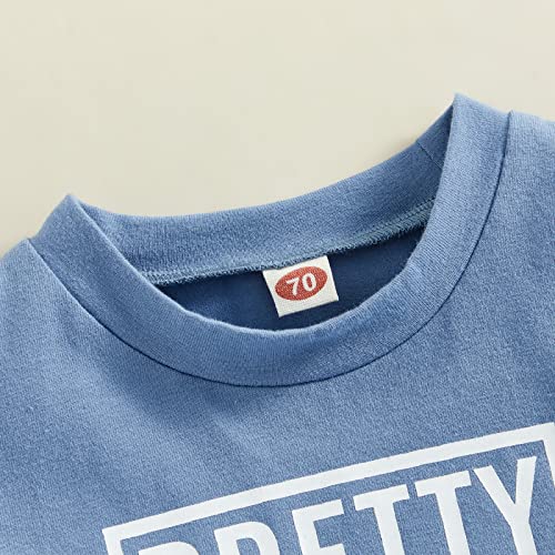 Infant Baby Boys Summer Clothes Sets Outfits Letter Print Short Sleeve T-Shirt and Stretch Casual Rolled Shorts Set (Blue Grey, 18-24 Months) from allshope