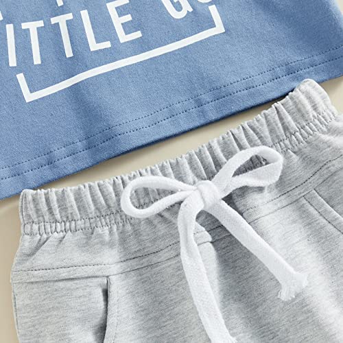 Infant Baby Boys Summer Clothes Sets Outfits Letter Print Short Sleeve T-Shirt and Stretch Casual Rolled Shorts Set (Blue Grey, 18-24 Months) from allshope