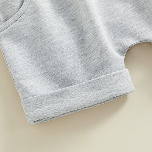 Infant Baby Boys Summer Clothes Sets Outfits Letter Print Short Sleeve T-Shirt and Stretch Casual Rolled Shorts Set (Blue Grey, 18-24 Months) from allshope