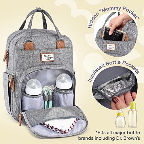 Diaper Bag Backpack, RUVALINO Multifunction Travel Back Pack Maternity Baby Changing Bags, Large Capacity, Waterproof and Stylish, Gray by RUVALINO
