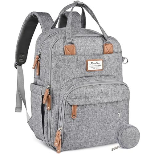 Diaper Bag Backpack, RUVALINO Multifunction Travel Back Pack Maternity Baby Changing Bags, Large Capacity, Waterproof and Stylish, Gray by RUVALINO