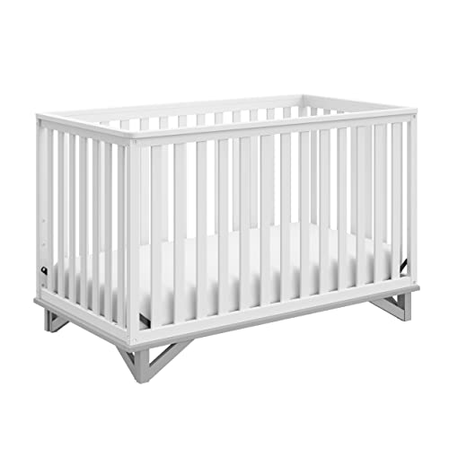 Storkcraft Santa Monica 5-in-1 Convertible Crib (White with Pebble Gray) â Modern, Two-Tone Baby Crib, Converts to Toddler Bed, Daybed and Full-Size Bed, Fits Standard Full-Size Crib Mattress by Storkcraft