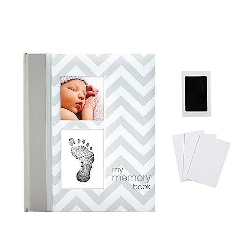 Pearhead First 5 Years Chevron Baby Memory Book with Clean-Touch Baby Safe Ink Pad to Make Babyâs Hand or Footprint Included, Gray Chevron from Pearhead