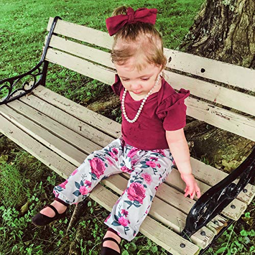 Renotemy Newborn Girl Clothes Outfits Ruffle Short Sleeve Tops + Floral Pants Sets Spring Fall Summer Baby Girl Clothes 3-6 Months Red by 