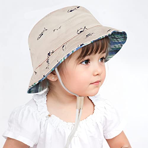 Durio Baby Sun Hat Summer Beach UPF 50+ Sun Protection Baby Boy Hats Double Sides Toddler Sun Hats Cap for Baby Girl Kid Bucket Hat Beige 19.7"(50cm)/12-24 Months from 