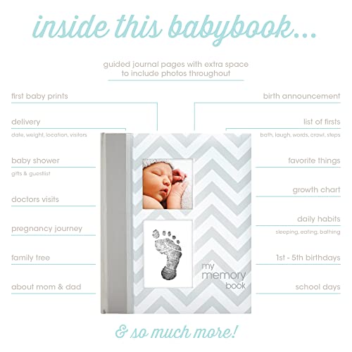 Pearhead First 5 Years Chevron Baby Memory Book with Clean-Touch Baby Safe Ink Pad to Make Babyâs Hand or Footprint Included, Gray Chevron from Pearhead