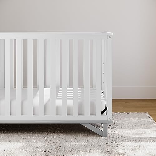 Storkcraft Santa Monica 5-in-1 Convertible Crib (White with Pebble Gray) â Modern, Two-Tone Baby Crib, Converts to Toddler Bed, Daybed and Full-Size Bed, Fits Standard Full-Size Crib Mattress by Storkcraft