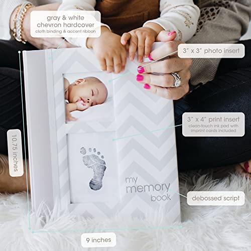 Pearhead First 5 Years Chevron Baby Memory Book with Clean-Touch Baby Safe Ink Pad to Make Babyâs Hand or Footprint Included, Gray Chevron from Pearhead