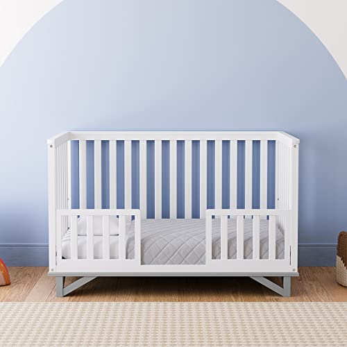 Storkcraft Santa Monica 5-in-1 Convertible Crib (White with Pebble Gray) â Modern, Two-Tone Baby Crib, Converts to Toddler Bed, Daybed and Full-Size Bed, Fits Standard Full-Size Crib Mattress by Storkcraft