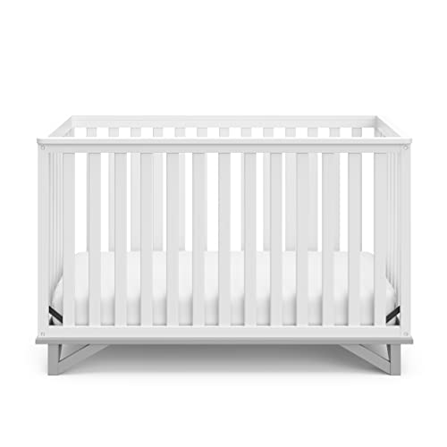 Storkcraft Santa Monica 5-in-1 Convertible Crib (White with Pebble Gray) â Modern, Two-Tone Baby Crib, Converts to Toddler Bed, Daybed and Full-Size Bed, Fits Standard Full-Size Crib Mattress by Storkcraft
