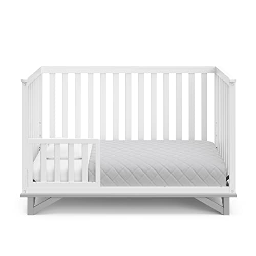 Storkcraft Santa Monica 5-in-1 Convertible Crib (White with Pebble Gray) â Modern, Two-Tone Baby Crib, Converts to Toddler Bed, Daybed and Full-Size Bed, Fits Standard Full-Size Crib Mattress by Storkcraft