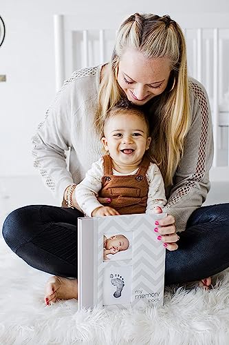 Pearhead First 5 Years Chevron Baby Memory Book with Clean-Touch Baby Safe Ink Pad to Make Babyâs Hand or Footprint Included, Gray Chevron from Pearhead