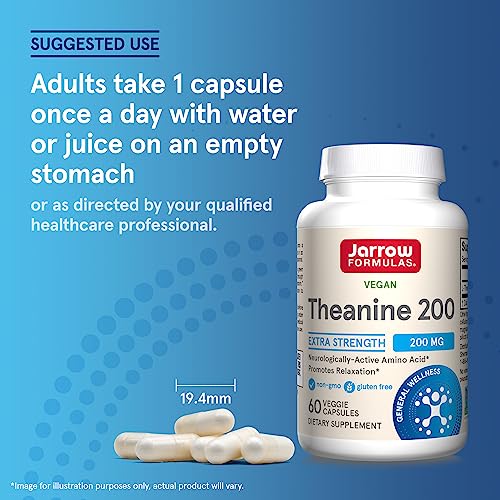 Jarrow Formulas Theanine 200 mg, Neurologically Active Amino Acid, Found in Green Tea, Promotes Relaxation, White, 60 Count from Jarrow Formulas