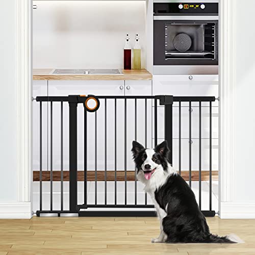 RONBEI 29.93-51.5 inches Baby Gate with Door, Easy Install Heavy Duty Metal Child Gate Fits for Narrow Wide Tall Doorways Stairways, Auto-Close Safety Gate for Child and Pets, Black by RONBEI