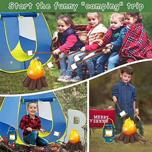 MITCIEN Kids Camping Set with Campfire, Play Tent , Binoculars, Oil Lantern, Toddlers Pretend Cutting Fruits, Marshmallow, Camping Toys Play Set for Boys Girls 3-5 Year Old and Up Indoor Outdoor Toys by MIXUN