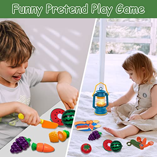 MITCIEN Kids Camping Set with Campfire, Play Tent , Binoculars, Oil Lantern, Toddlers Pretend Cutting Fruits, Marshmallow, Camping Toys Play Set for Boys Girls 3-5 Year Old and Up Indoor Outdoor Toys by MIXUN