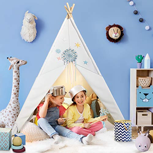 Teepee Play Tent for Kids with Gifts Coloured Flag, Feathers and Carry Case, Indoor Outdoor Playhouse for Baby Toddler, Teepee Toys for Boys and Girls by Inewvision