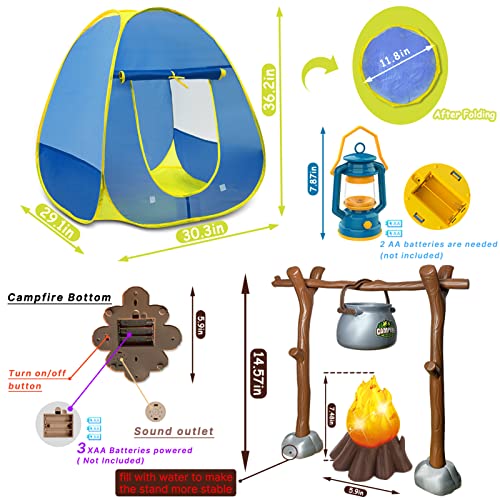 MITCIEN Kids Camping Set with Campfire, Play Tent , Binoculars, Oil Lantern, Toddlers Pretend Cutting Fruits, Marshmallow, Camping Toys Play Set for Boys Girls 3-5 Year Old and Up Indoor Outdoor Toys by MIXUN