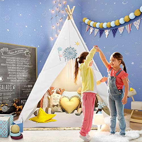 Teepee Play Tent for Kids with Gifts Coloured Flag, Feathers and Carry Case, Indoor Outdoor Playhouse for Baby Toddler, Teepee Toys for Boys and Girls by Inewvision