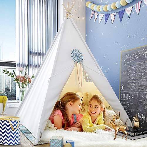 Teepee Play Tent for Kids with Gifts Coloured Flag, Feathers and Carry Case, Indoor Outdoor Playhouse for Baby Toddler, Teepee Toys for Boys and Girls by Inewvision