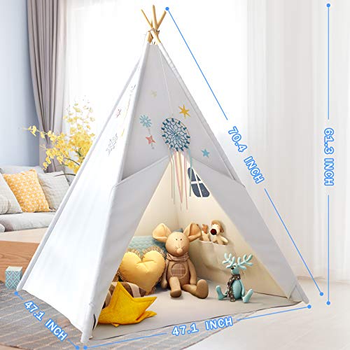 Teepee Play Tent for Kids with Gifts Coloured Flag, Feathers and Carry Case, Indoor Outdoor Playhouse for Baby Toddler, Teepee Toys for Boys and Girls by Inewvision