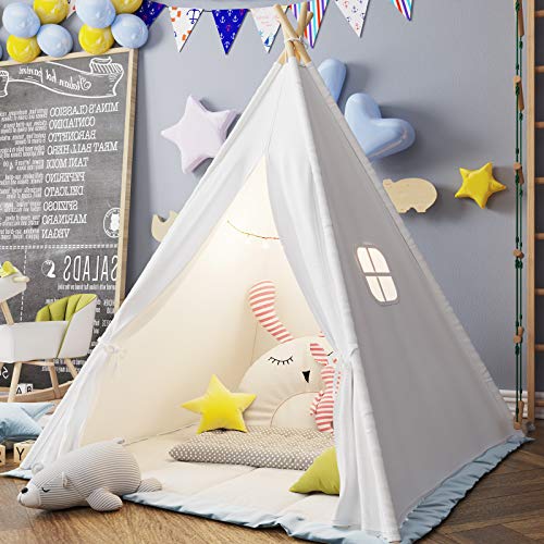 Teepee Play Tent for Kids with Gifts Coloured Flag, Feathers and Carry Case, Indoor Outdoor Playhouse for Baby Toddler, Teepee Toys for Boys and Girls by Inewvision