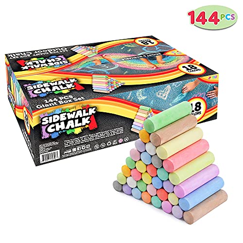JOYIN 144 PCS Washable Sidewalk Chalks Set in 18 Colors, Non-Toxic Jumbo Chalk for Outdoor Art Play, Painting on School Classroom Chalkboard, Blackboard, Playground, Gift for Birthday Party from JOYIN