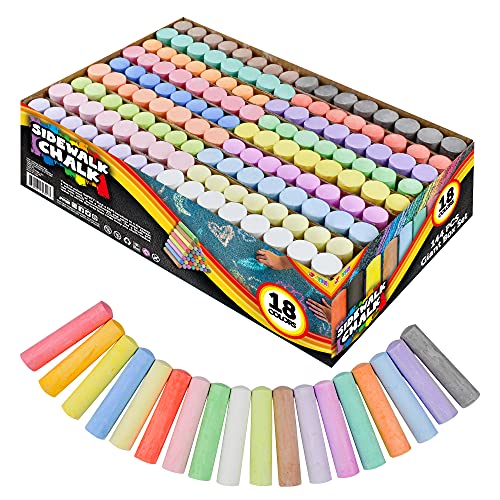 JOYIN 144 PCS Washable Sidewalk Chalks Set in 18 Colors, Non-Toxic Jumbo Chalk for Outdoor Art Play, Painting on School Classroom Chalkboard, Blackboard, Playground, Gift for Birthday Party from JOYIN