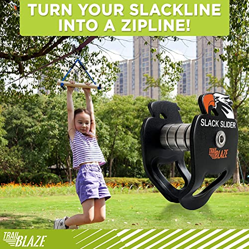 Trailblaze - Ninja Warrior Hanging Obstacle Course for Kids, 50 Feet Ninja Slackline Set with Tree Protectors, Gym Rings, Monkey Bars, Seat Swing, Fist Holds, Strap Buckles, and Carry Bag by Trailblaze