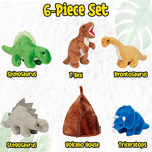 Prextex Dinosaur Volcano House with 5 Plush Dinosaurs Great for Kids Plush Toys for Toddlers by Prextex