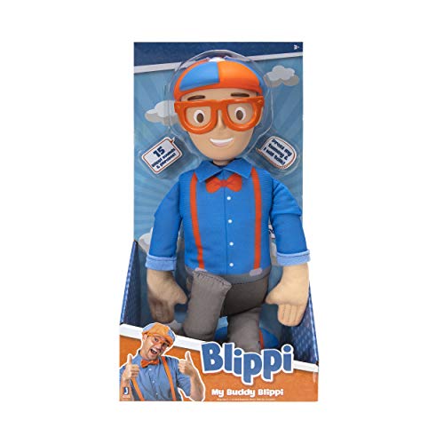 Blippi Bendable Plush Doll, 16â Tall Featuring SFX - Squeeze The Belly to Hear Classic catchphrases - Fun, Educational Toys for Babies, Toddlers, and Young Kids by Jazwares, LLC.