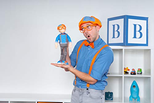 Blippi Bendable Plush Doll, 16â Tall Featuring SFX - Squeeze The Belly to Hear Classic catchphrases - Fun, Educational Toys for Babies, Toddlers, and Young Kids by Jazwares, LLC.