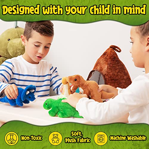 Prextex Dinosaur Volcano House with 5 Plush Dinosaurs Great for Kids Plush Toys for Toddlers by Prextex