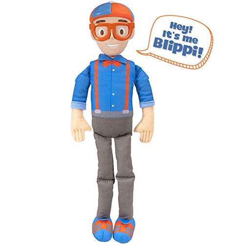 Blippi Bendable Plush Doll, 16â Tall Featuring SFX - Squeeze The Belly to Hear Classic catchphrases - Fun, Educational Toys for Babies, Toddlers, and Young Kids by Jazwares, LLC.