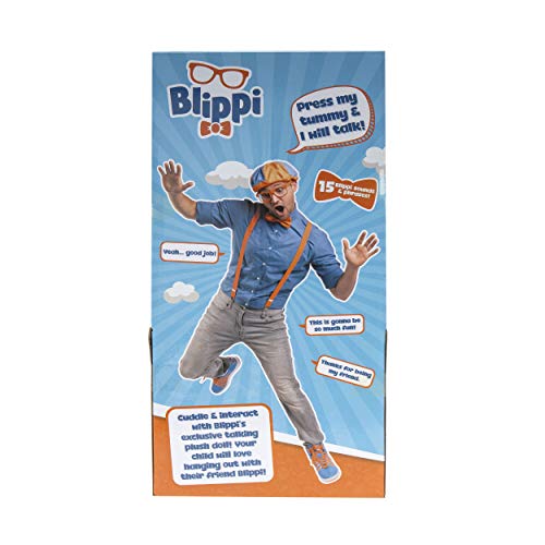 Blippi Bendable Plush Doll, 16â Tall Featuring SFX - Squeeze The Belly to Hear Classic catchphrases - Fun, Educational Toys for Babies, Toddlers, and Young Kids by Jazwares, LLC.