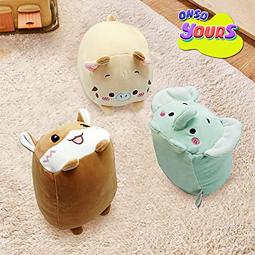 Onsoyours Plush Toys Set, 3Pcs Stuffed Animals with Elephant, Deer and Hamster, Creative Decoration Cuddly Plush Pillows 9" for Kids Girls Boys (Elephant/Deer/Hamster) by Onsoyours