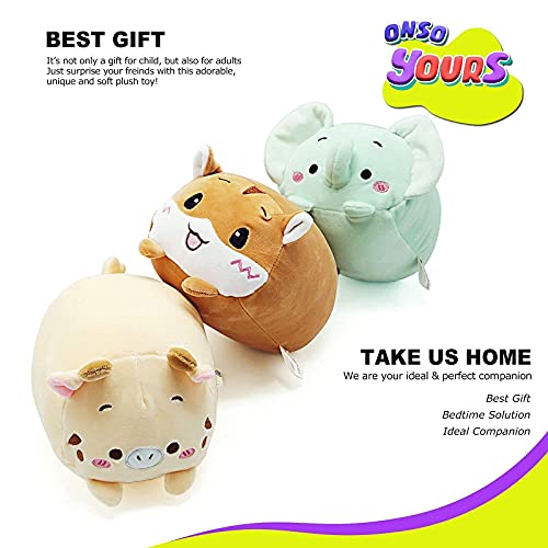 Onsoyours Plush Toys Set, 3Pcs Stuffed Animals with Elephant, Deer and Hamster, Creative Decoration Cuddly Plush Pillows 9" for Kids Girls Boys (Elephant/Deer/Hamster) by Onsoyours