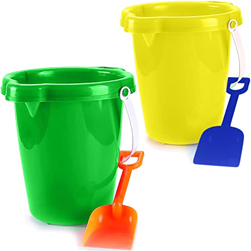 4E's Novelty 7.5" Beach Buckets and Shovels Set for Kids - Strong Large Sand Bucket for Toddler Beach Toys for Kids 3-10, Sand Toys for Kids 6-10 by 4E's Novelty