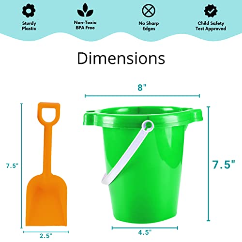 4E's Novelty 7.5" Beach Buckets and Shovels Set for Kids - Strong Large Sand Bucket for Toddler Beach Toys for Kids 3-10, Sand Toys for Kids 6-10 by 4E's Novelty