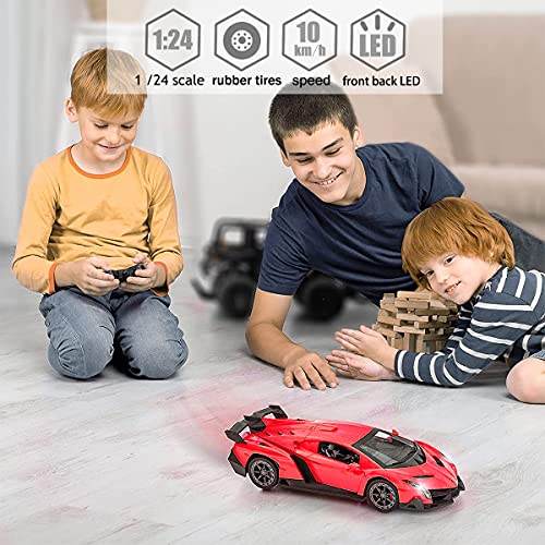 QUN FENG Remote Control RC CAR Racing Cars Compatible with Lamborghini Veneno Officially Licensed 1:24 Toy RC Cars Model Vehicle for Boys 6,7,8 Years Old,red by JINGWEI