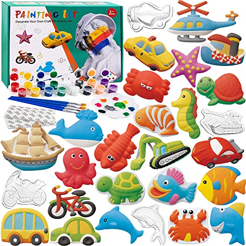 KODATEK 65 Pieces Kids Arts and Crafts Painting Kit, Paint Your Own Figurines, STEAM Projects Creative Activity DIY Toys, Ceramics Plaster Painting Set Gift Toys for 3 4 5 6 7 8+ Year Old Boys & Girls from KODATEK