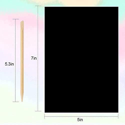 Mocoosy 60Pcs Scratch Art Paper for Kids, Rainbow Magic Scratch Off Paper Art Craft Kit Black Scratch Sheets with 4 Stencils 5 Wooden Stylus for Birthday Party Favors Game Activities Easter Gifts from Mocoosy
